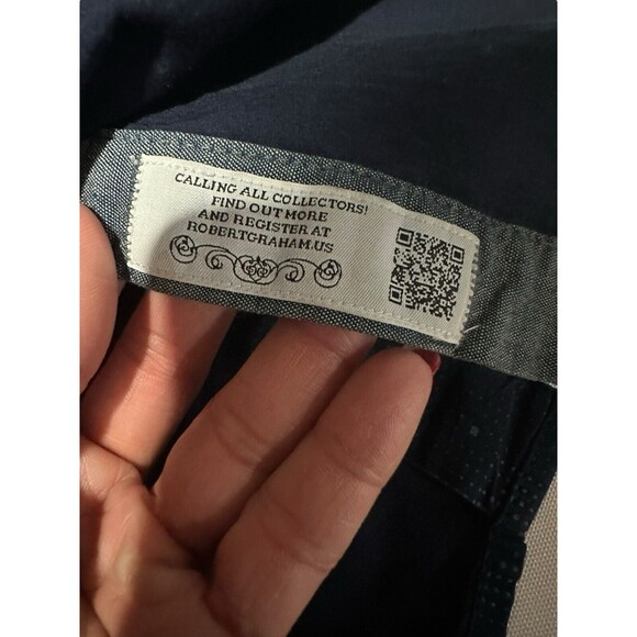 Robert Graham Shirt‎ Small Mens Blue Geometric Check Patch Panel Long Sleeve KL2 - Picture 7 of 9